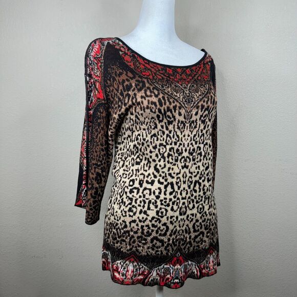 Ruby Rd. Women's Leopard Print Blouse Top 3/4 Sleeve Multicolor Size 2 - Picture 2 of 11